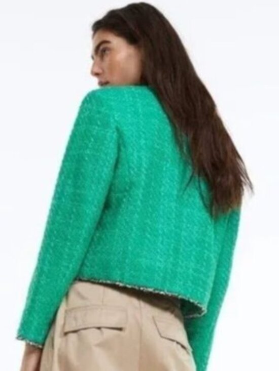 H&M Green Tweed Jacket Gold Buttons Size M - Picture 4 of 10